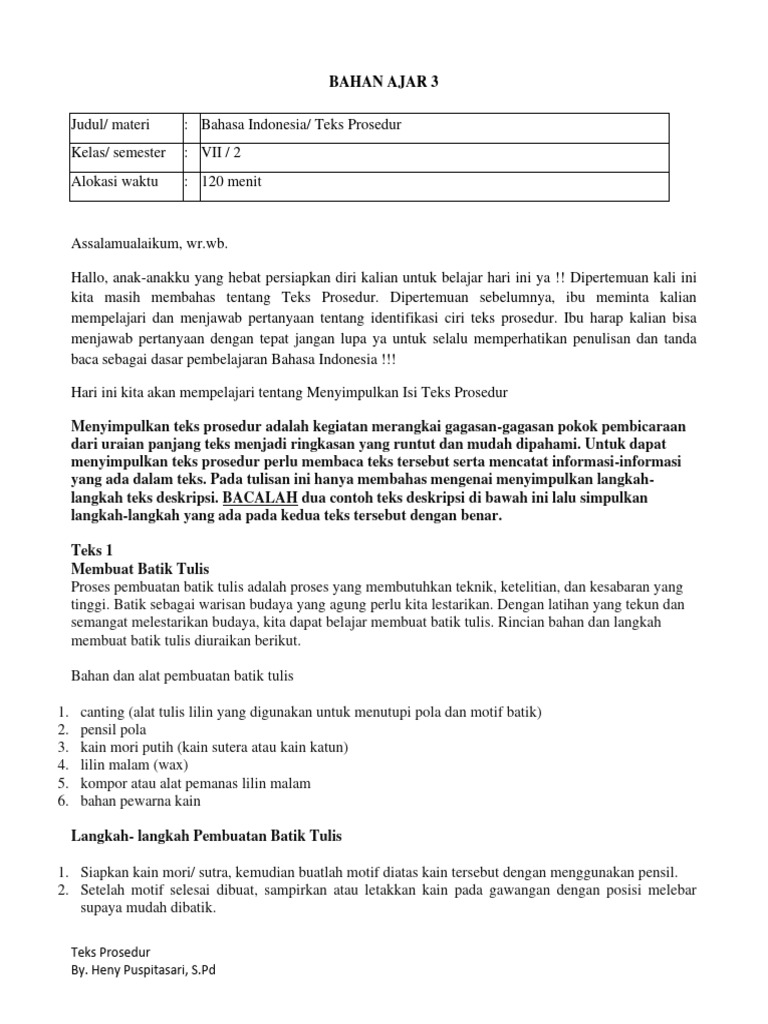 Bahan Ajar Teks Prosedur Kelas VII | PDF