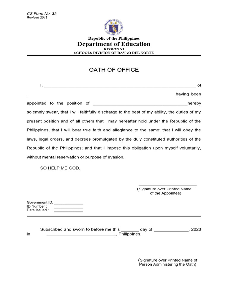 Oath of Office 2023 (CSC Form 32) | PDF | Law