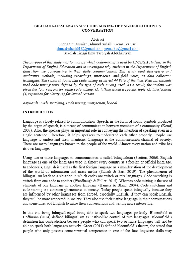English Code Mixing in Student Conversations | PDF | Multilingualism ...
