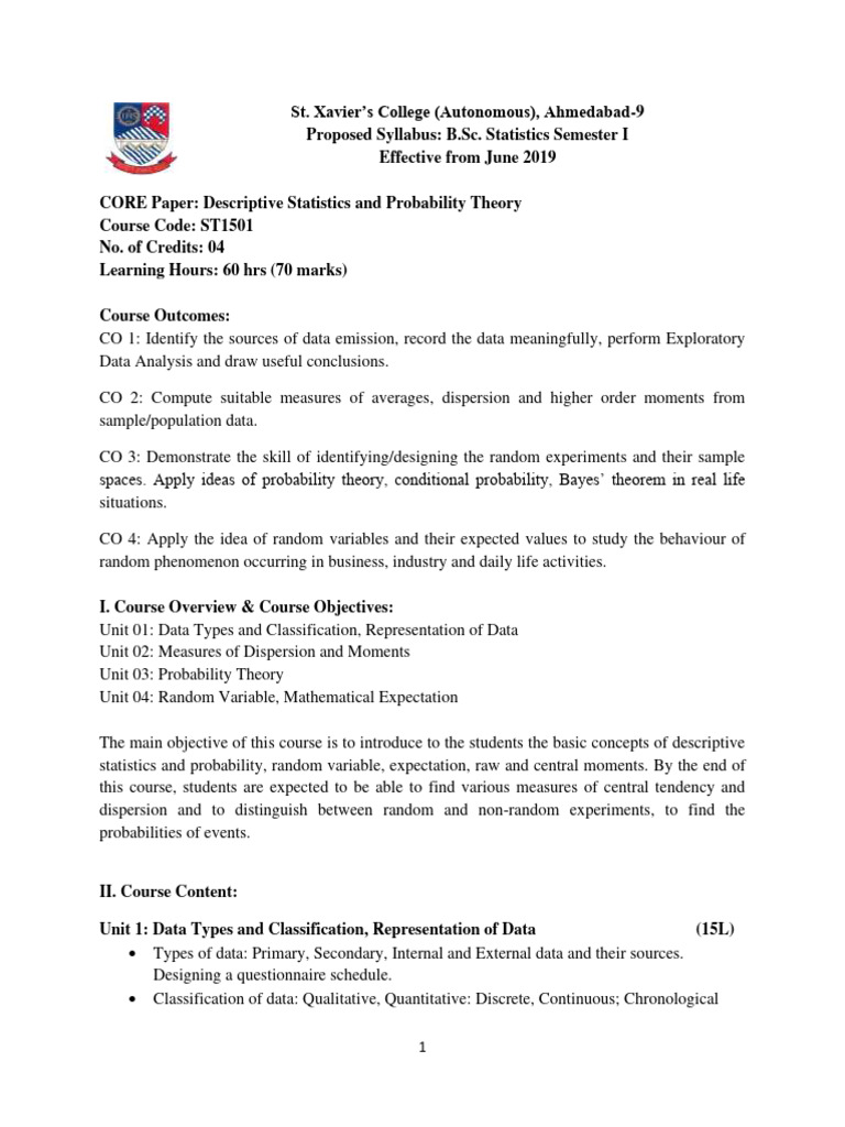 B.Sc. Statistics Syllabus: Descriptive Stats | PDF | Cost Of Living ...
