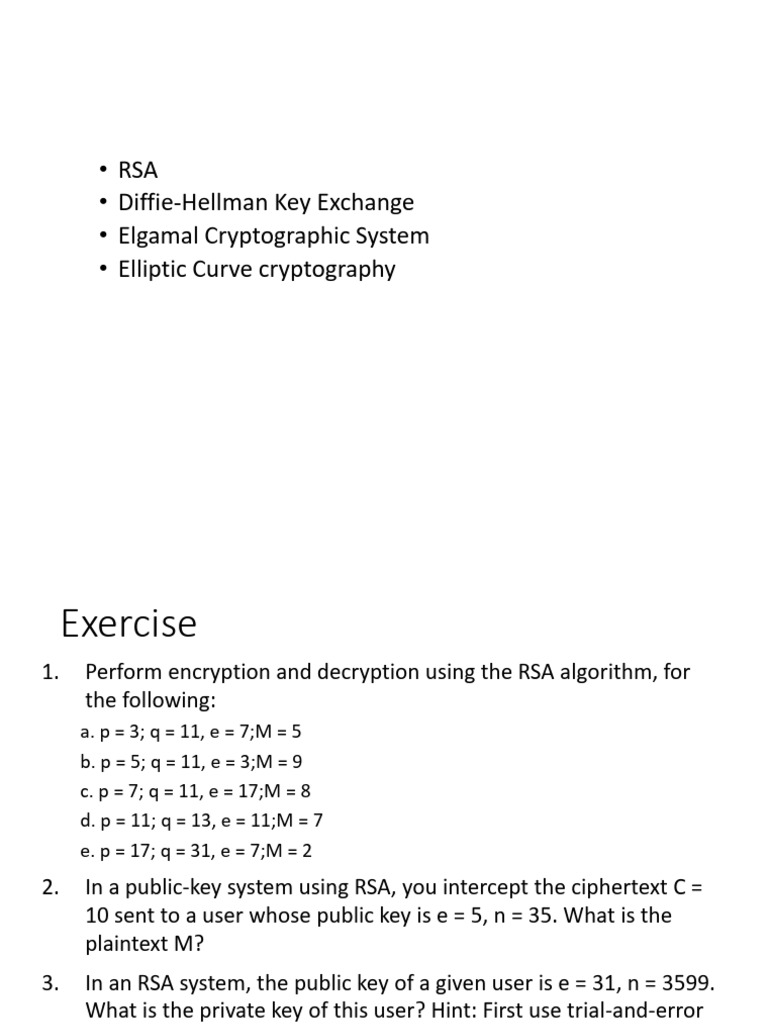 RSA and ElGamal Cryptography Exercises | PDF | Public Key Cryptography ...