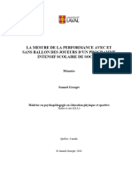 La Mesure de La Performance Avec Et Sans Ballon Des Joueurs D'Un Programme Intensif Scolaire de Soccer