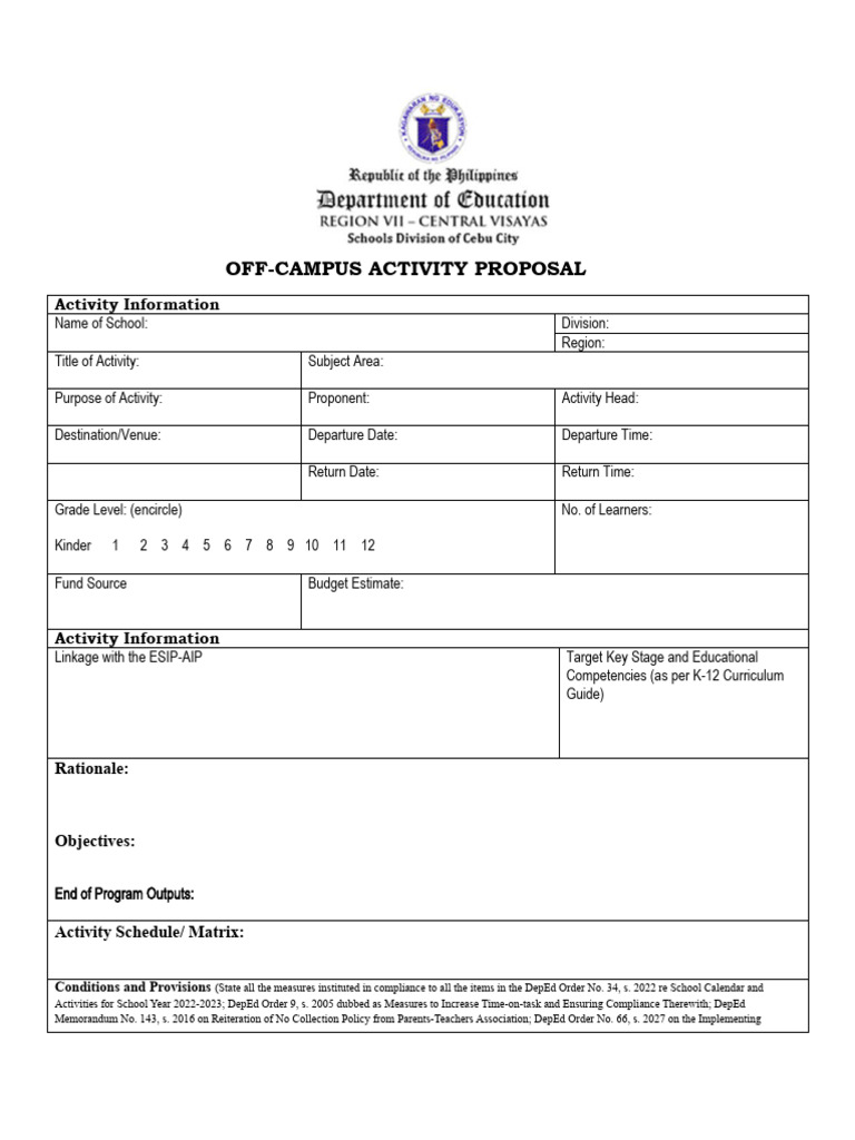 Off-Campus Activity Proposal Template | PDF | Career & Growth