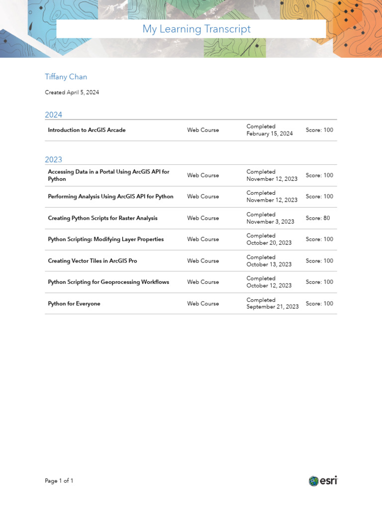 ESRI Training Completion Transcript | PDF