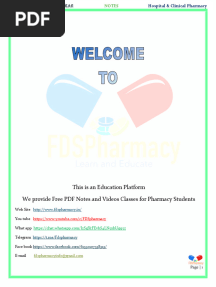 Hospital and Clinical Pharmacy CH 1 Hospital Pharmacy Notes