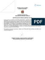 Certificacion Unidad Laboral Actual: Republica de Colombia Ejercito Nacional