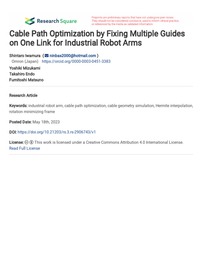 Cable Path Optimization for Robot Arms | PDF | Mathematical ...