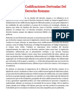 Principales Codificaciones Derivadas Del Derecho Romano (Resumen)