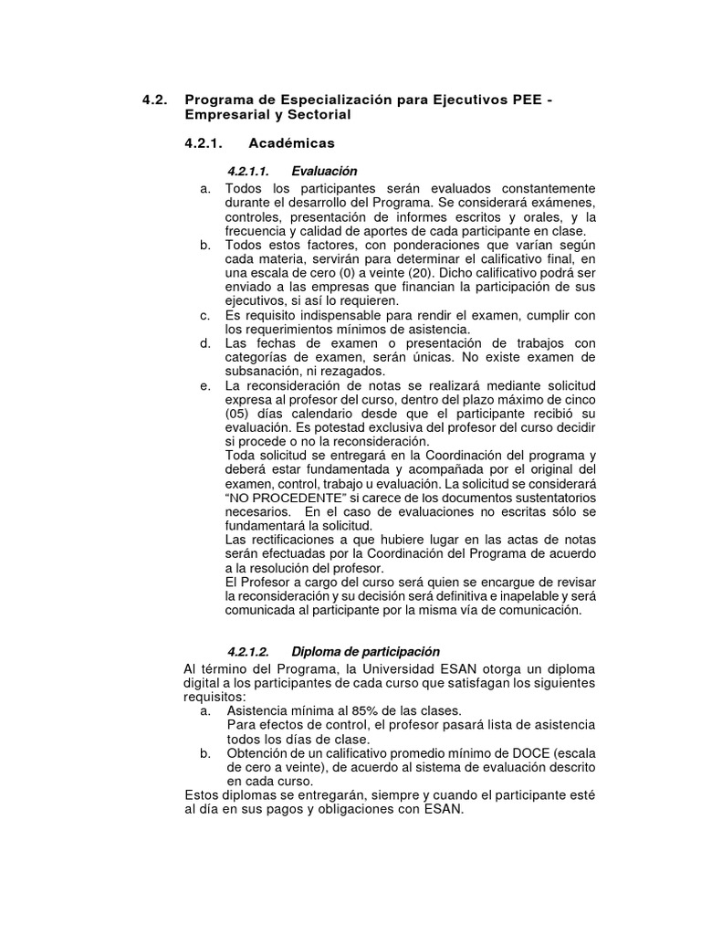 Normas y Diplomas del PEE ESAN | PDF | Evaluación