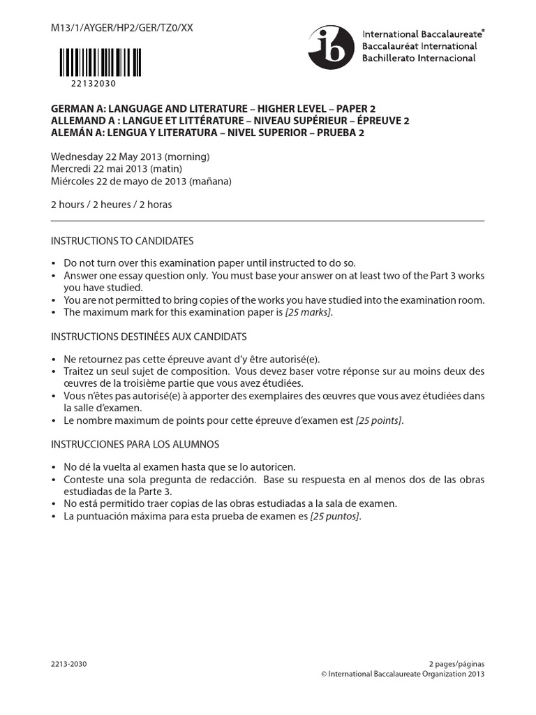 German A Language and Literature Paper 2 HL | PDF