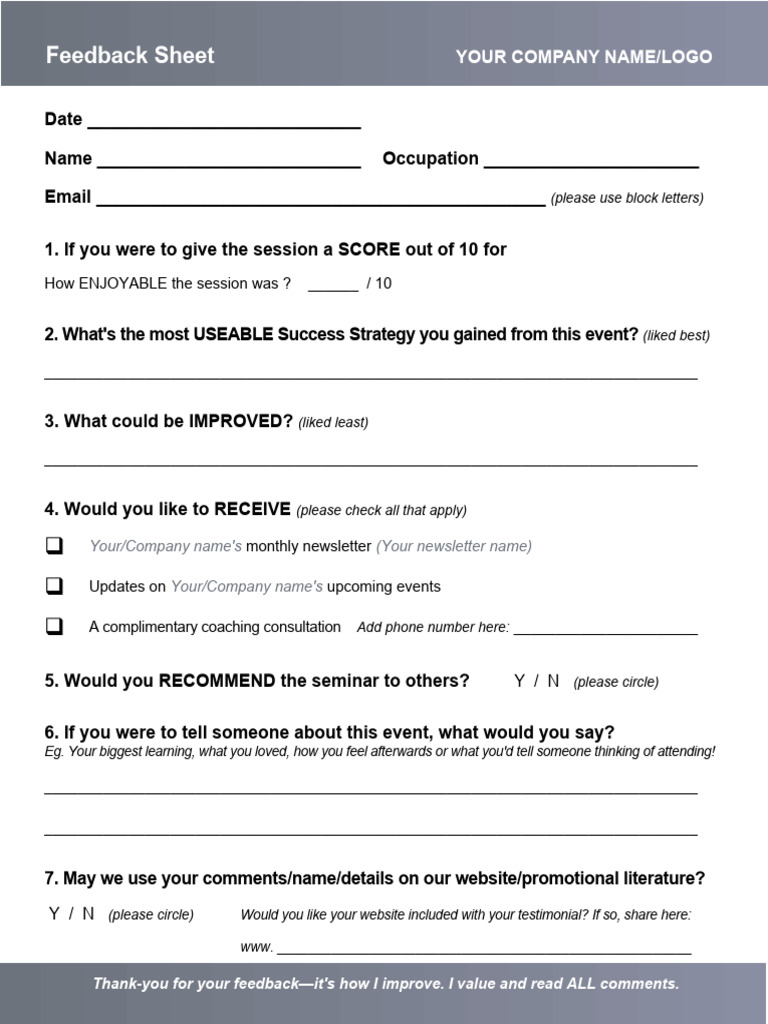 Event Feedback and Improvement Form | PDF | Career & Growth | Social ...