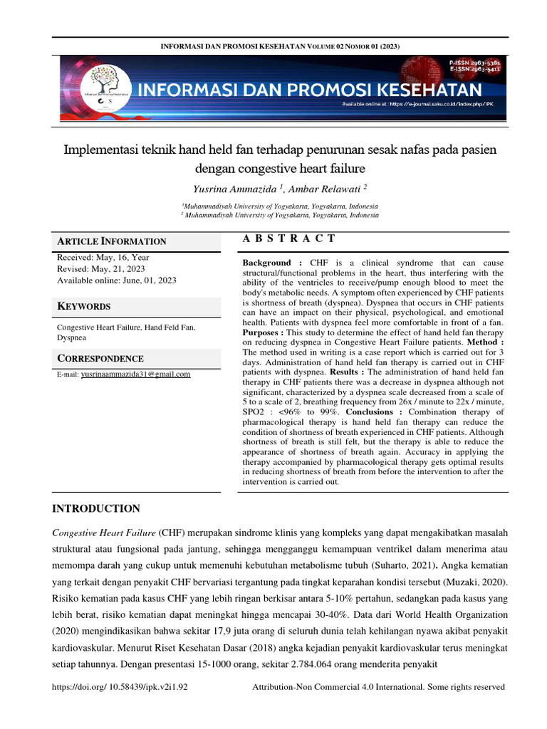 Hand Held Fan Therapy in CHF Dyspnea | PDF | Heart Failure | Heart