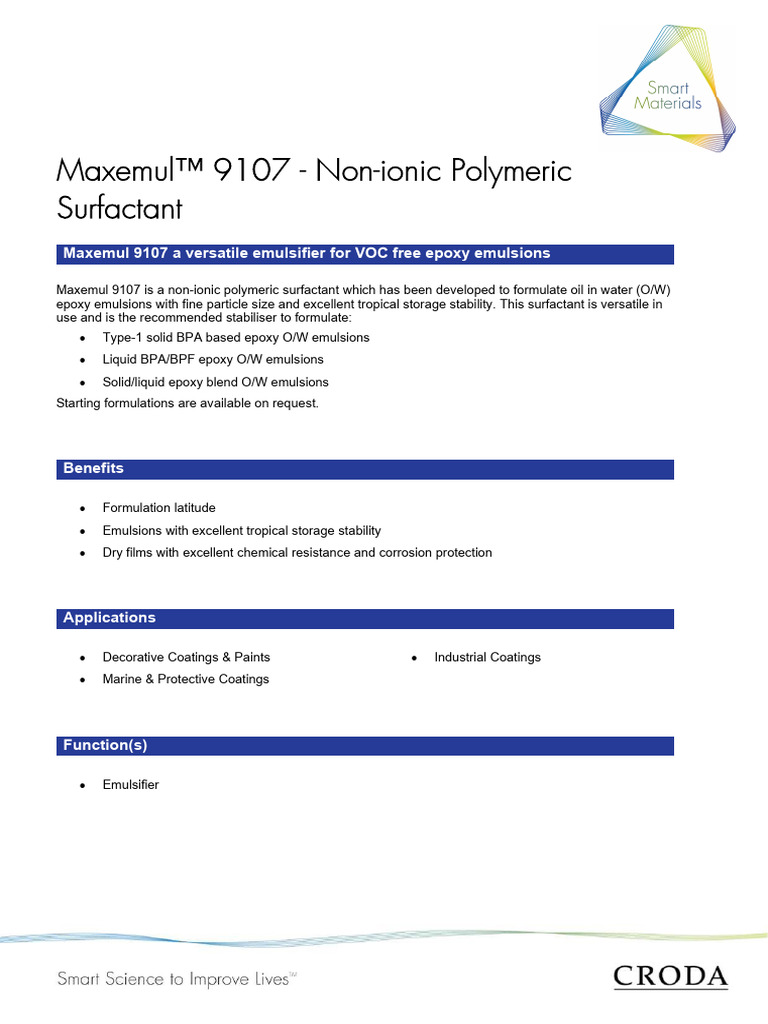 Croda Maxemul 9107 TDS | Download Free PDF | Emulsion | Epoxy