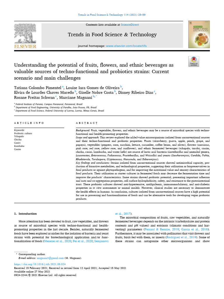 Trends in Food Science & Technology | PDF | Probiotic | Lactobacillus
