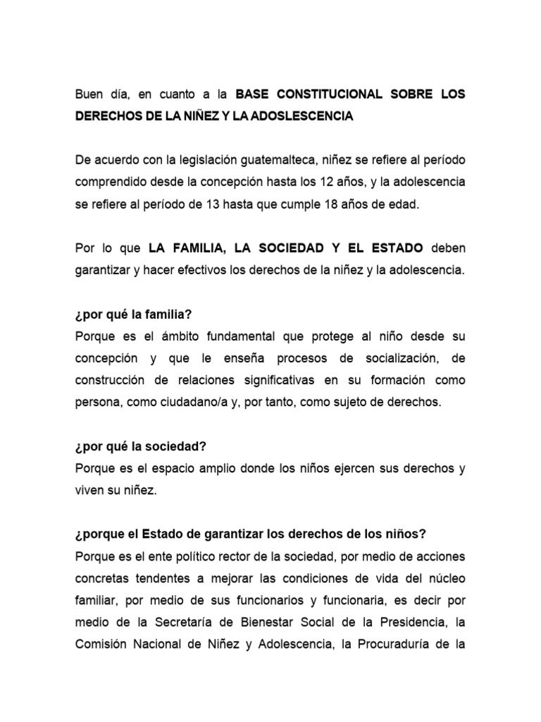 Derechos de la Niñez y Adolescencia en Guatemala | PDF | Derechos de ...