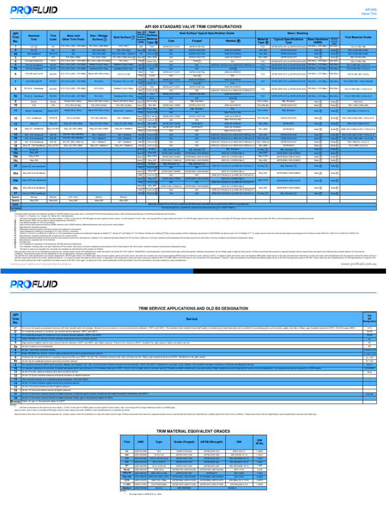 API 600 Valve Trim Configurations | PDF | Valve | Corrosion