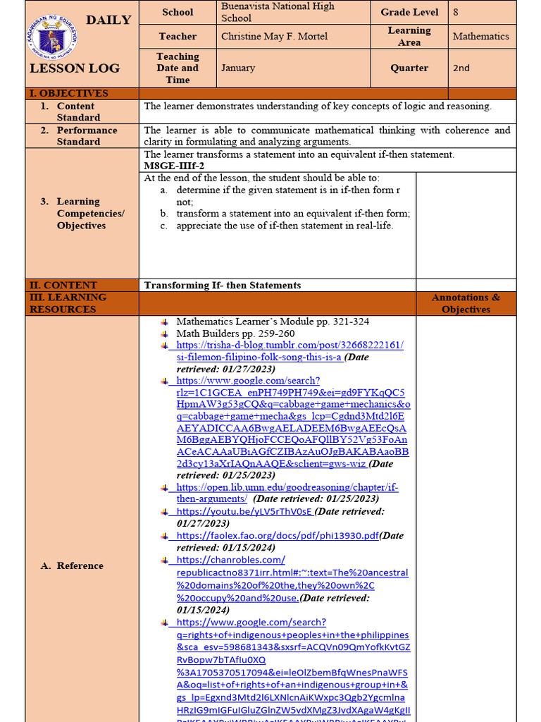 2nd Quarter 2023 Math Lesson Plan | PDF | Learning | Mathematics