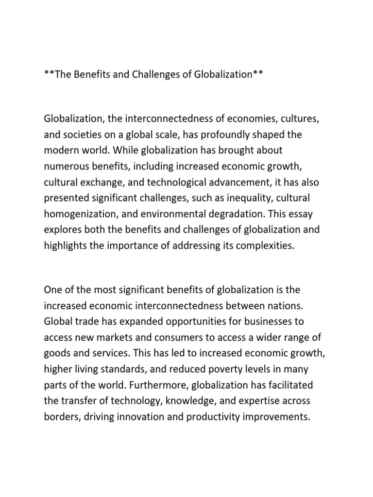 The Benefits And Challenges Of Globalization Download Free Pdf