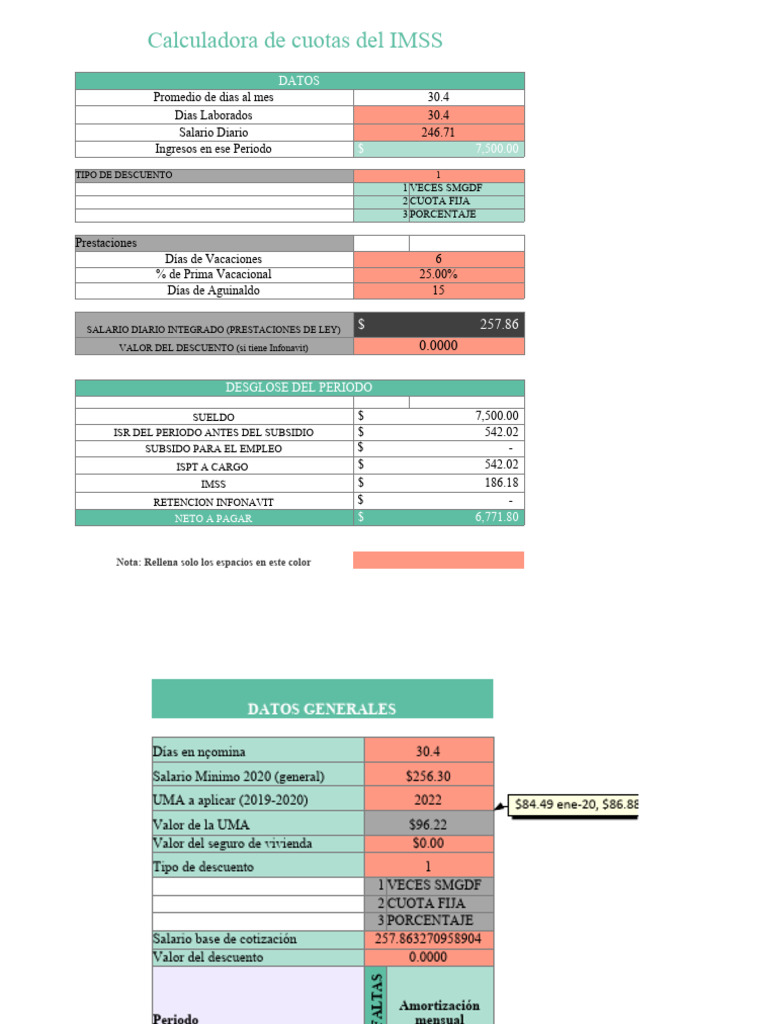 Plantilla Calcular Imss Excel | PDF | Salario | Las condiciones de trabajo