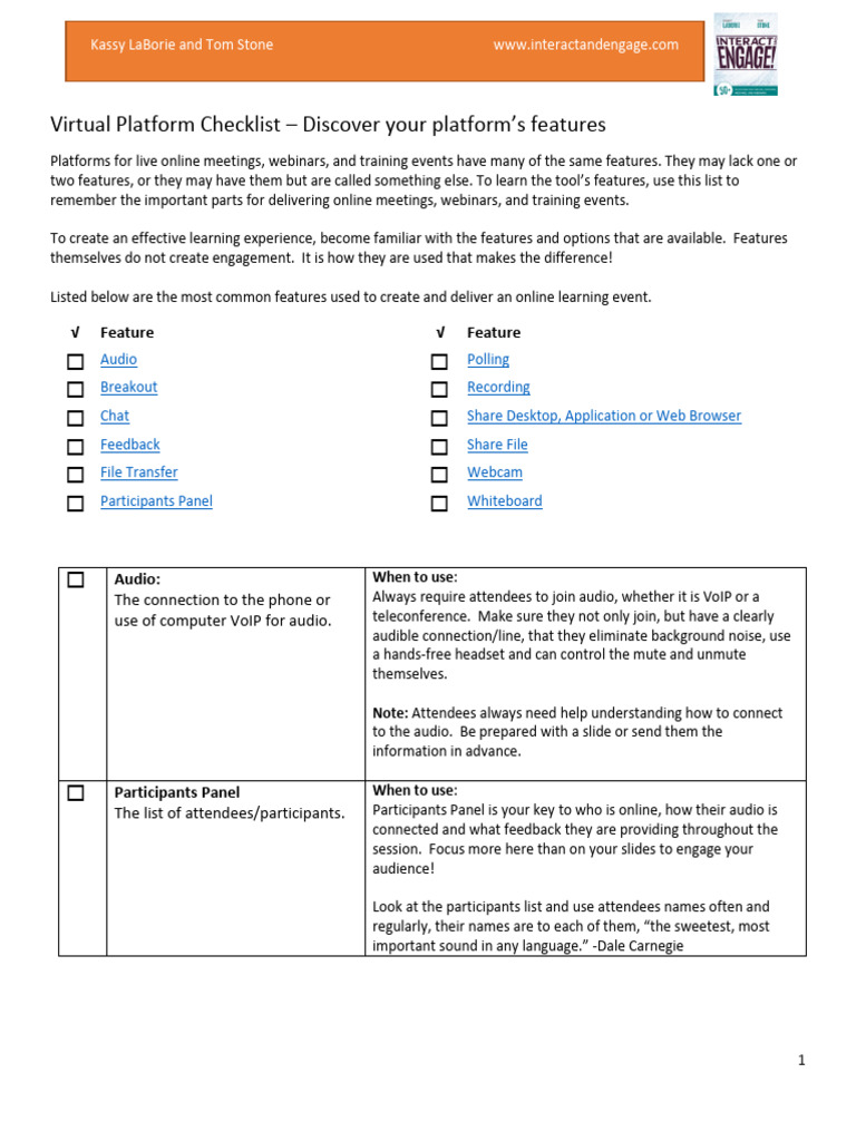 Virtual Platform Checklist | PDF | Web Conferencing | Application Software