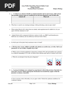 9th Class Biology PBA PAPER