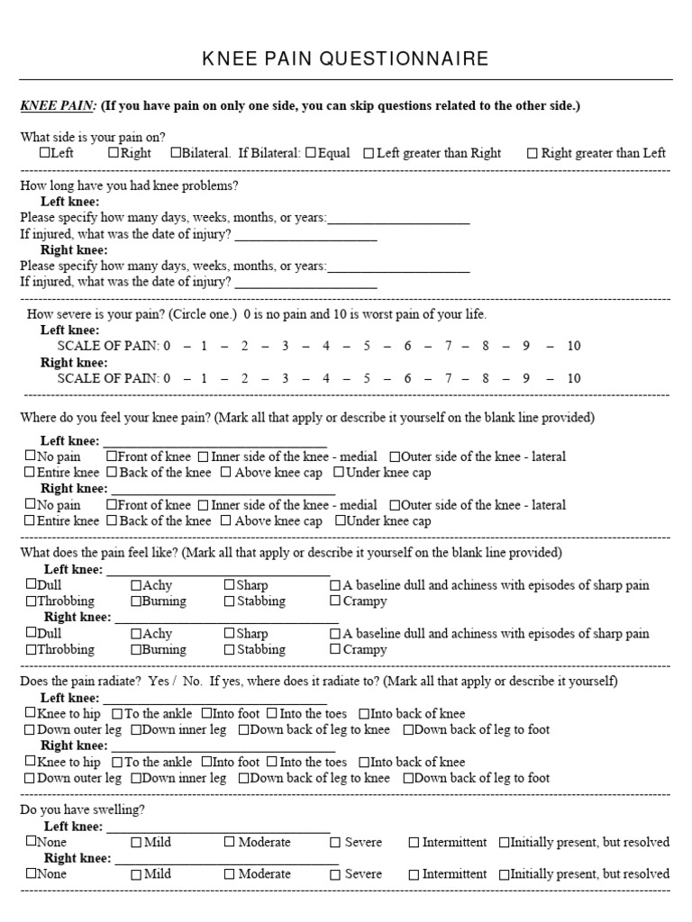 Knee Pain Assessment Form | PDF | Knee | Topical Medication