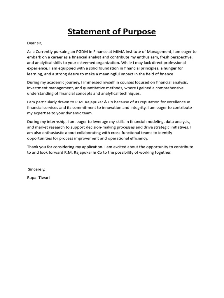 PGDM Finance Statement of Purpose | PDF | Business