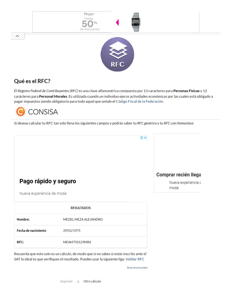RFC - Cálculo en Linea Al Instante de Forma Sencilla y Sin Costo | PDF