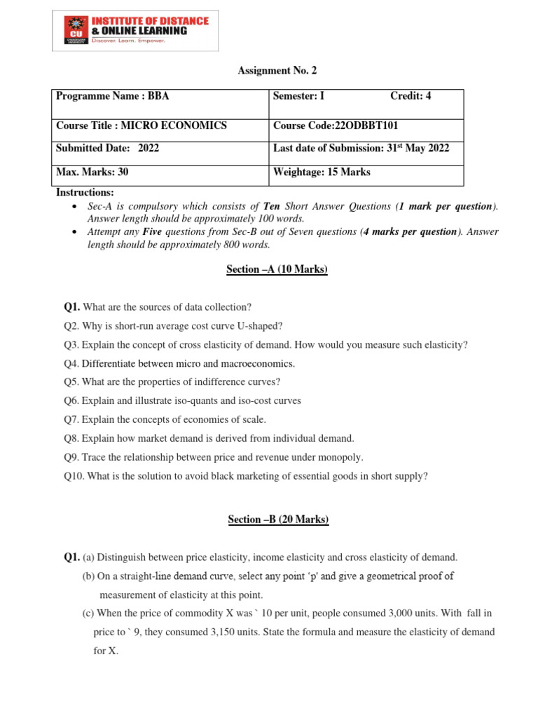 BBA Microeconomics Assignment Guidelines | PDF | Elasticity (Economics ...