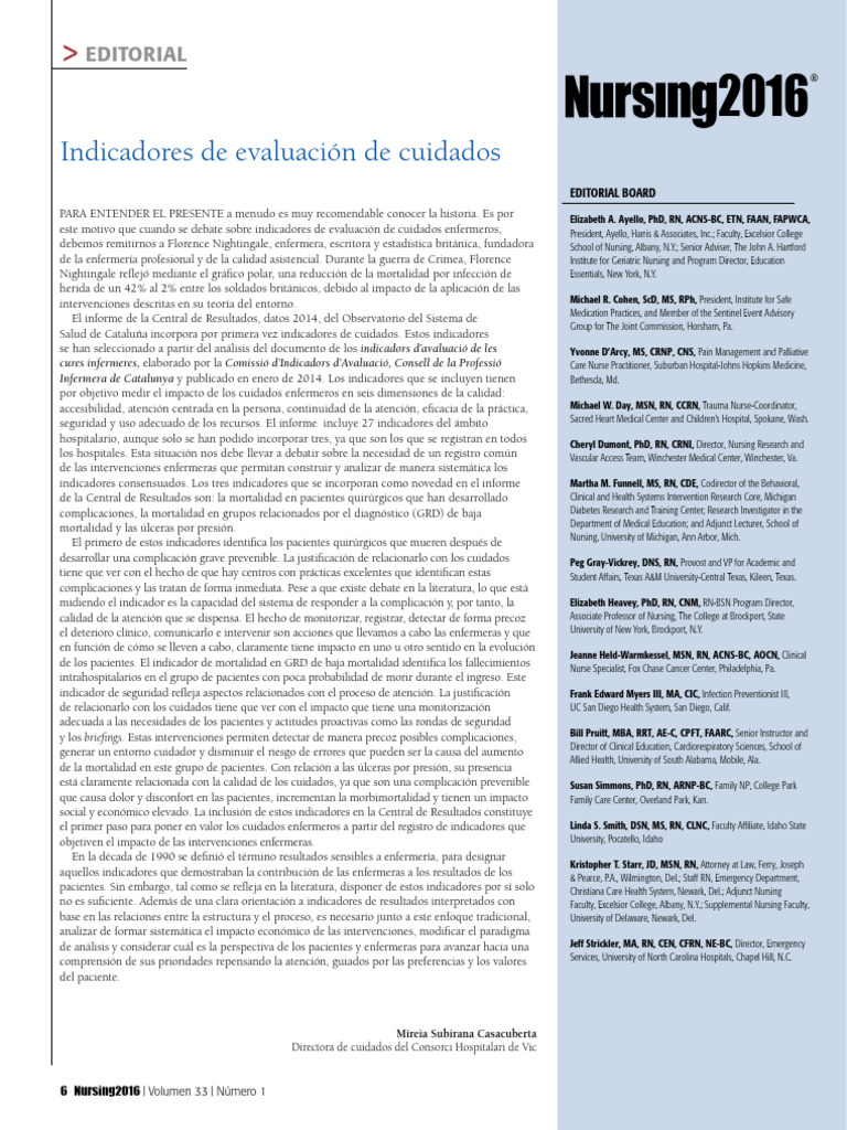 Indicadores de Evaluación de Cuidados: Editorial | PDF | Cuidado de la ...