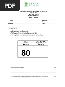 BIOLOGY PP1 FORM 3 - Question Paper