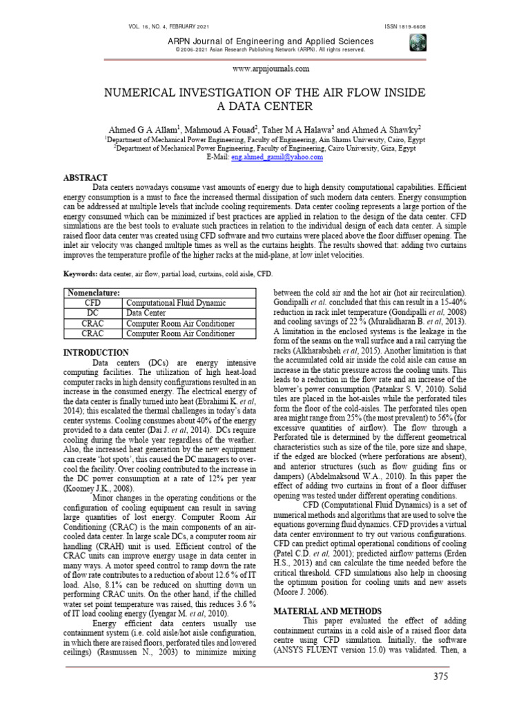 Num. Investigation of Air Flow Inside A Data Center | PDF | Data Center ...