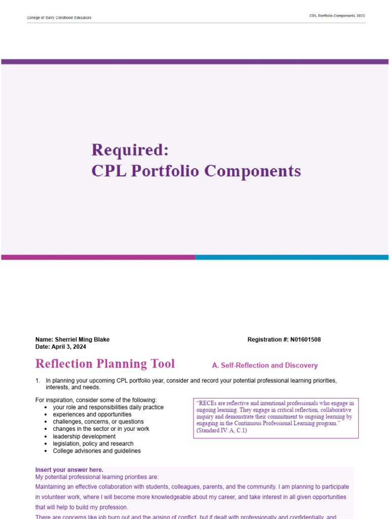 CPL Portfolio Reflection and Planning | PDF | Learning | Early ...