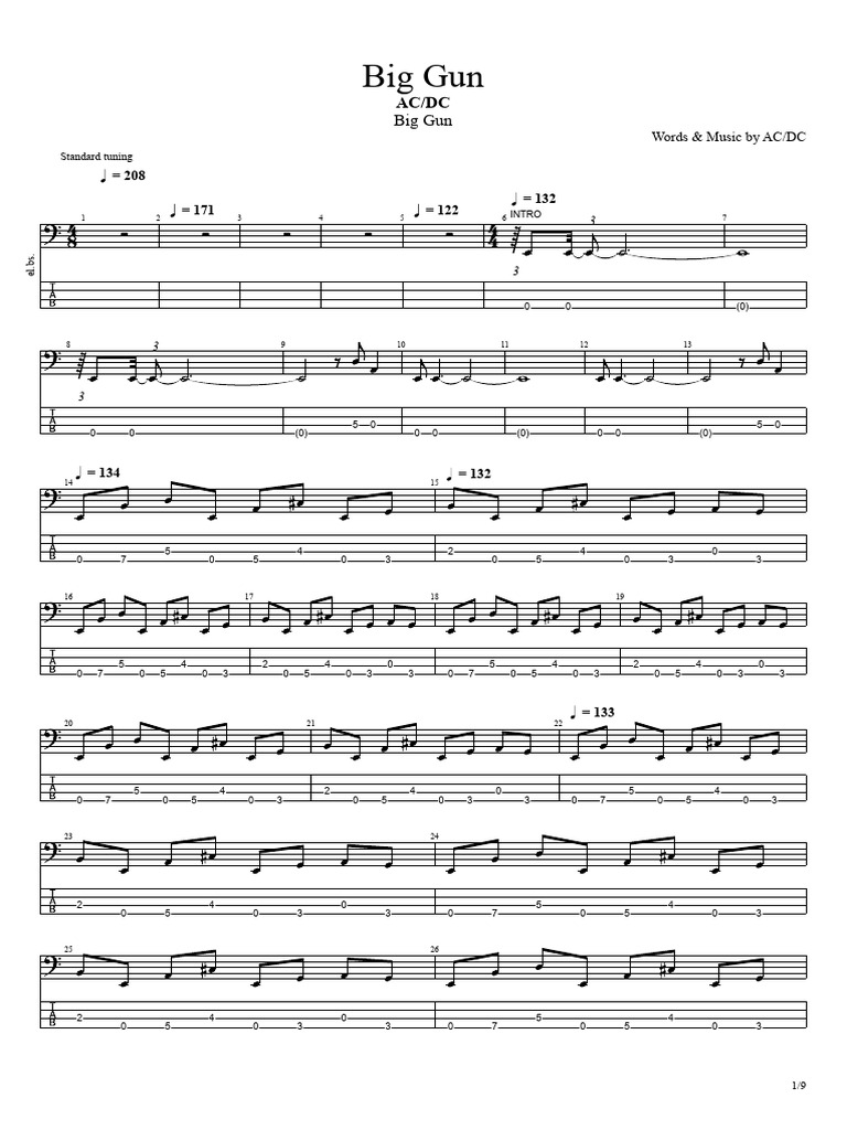 AC/DC Big Gun Lyrics and Tabs | PDF | Song Recordings | Popular Music