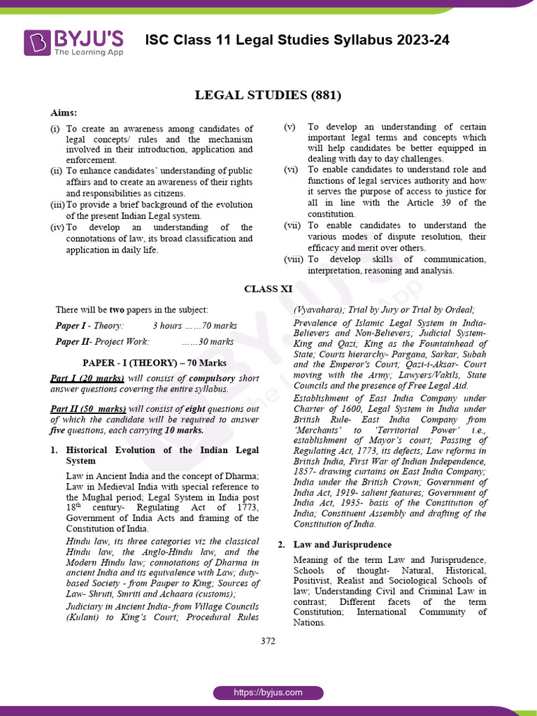 ISCClass11LegalStudiesSyllabus202324 PDF Tort Crimes