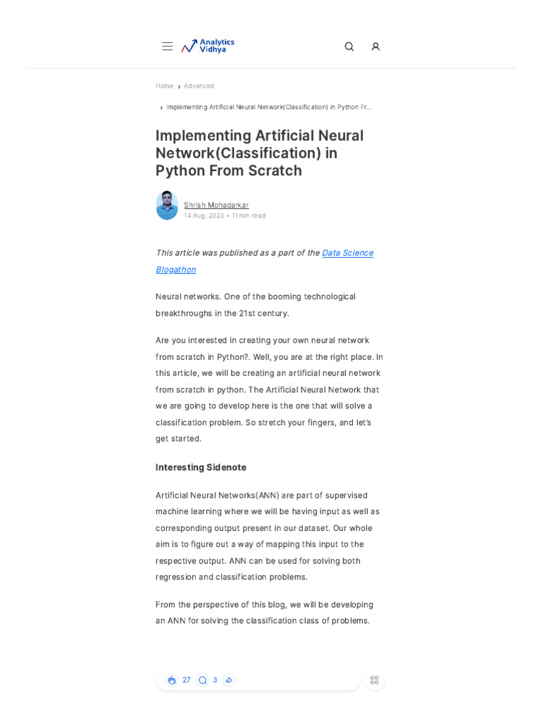 Implementing artificial neural network in python from scratch pdf
