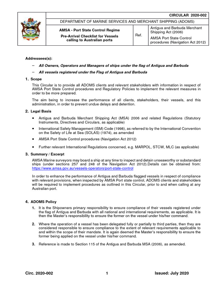 Pre-Arrival Checklist for Australian Ports | PDF