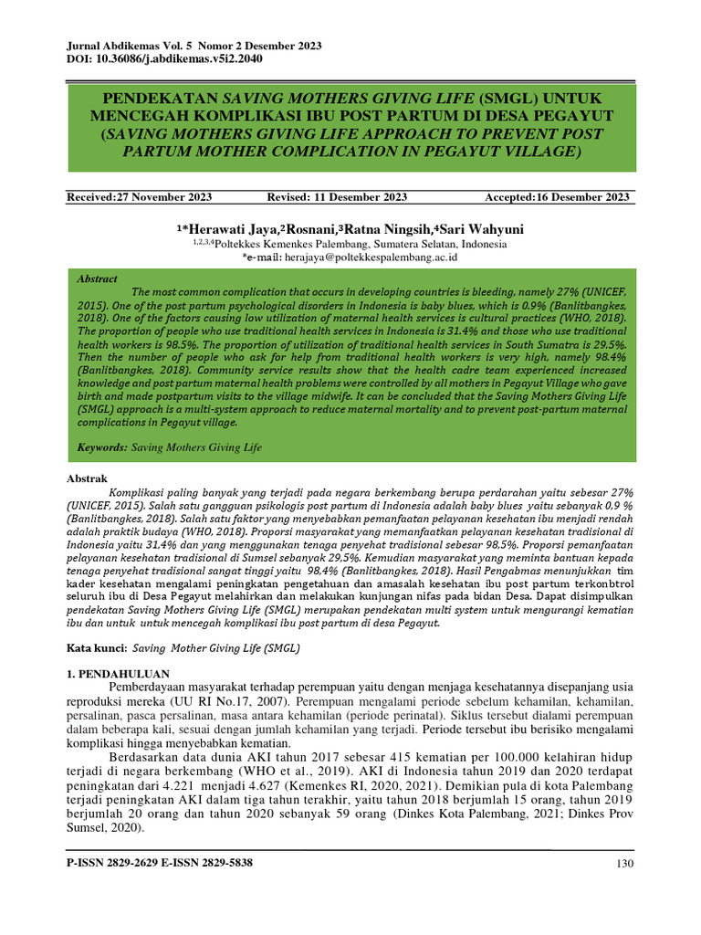 SMGL Approach to Prevent Postpartum Complications | PDF | Maternal ...