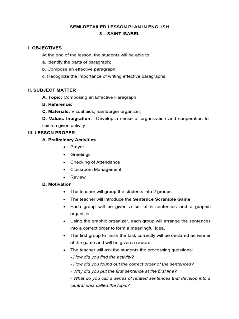 LP English For Demo | PDF | Paragraph