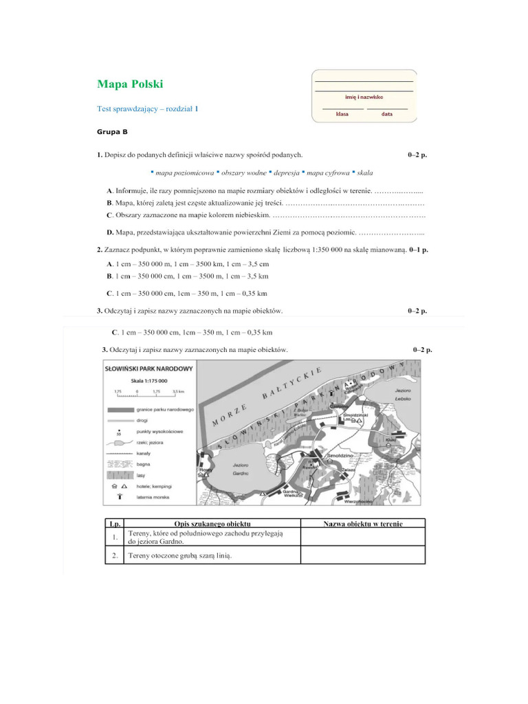 Sprawdzian Z Geografi Klasa 5 Geografi Klasa 5 Dział 1 GR B | PDF