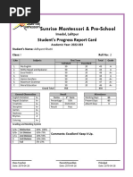 Sunrise Montessori & Pre-School: Student's Progress Report Card