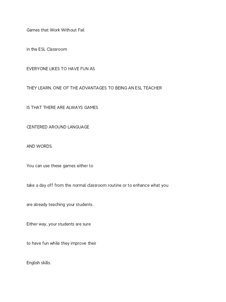 Engaging ESL Games for Learning | PDF | English As A Second Or Foreign ...