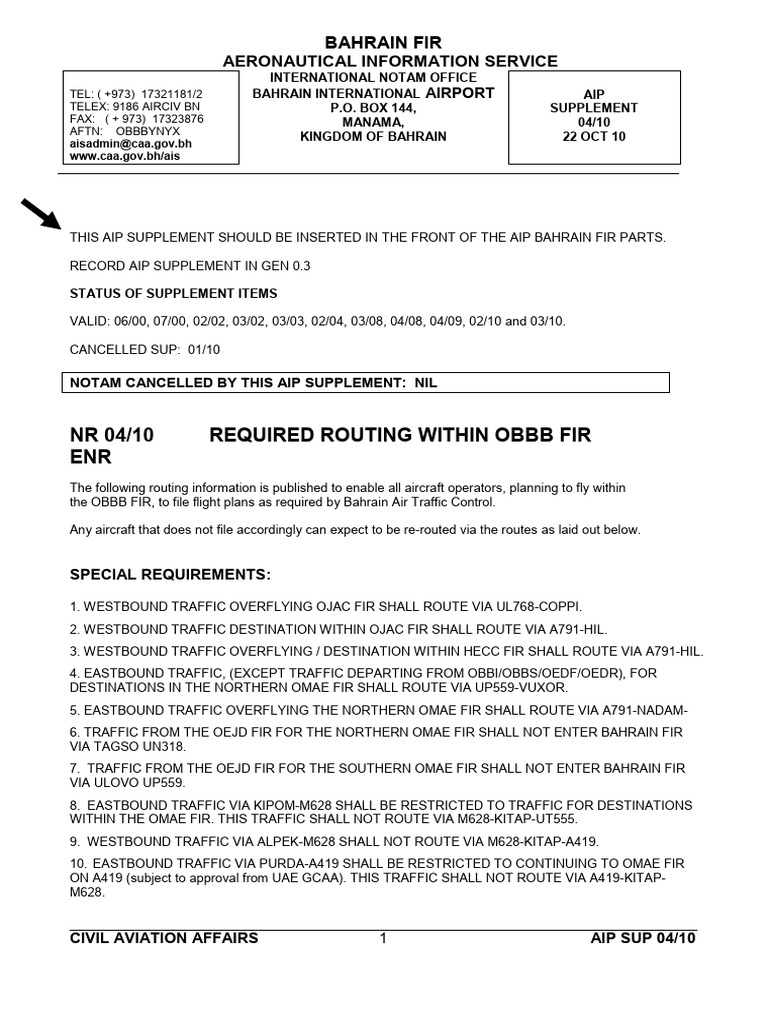 Bahrain FIR Routing Guidelines | PDF | Transport Safety | Aeronautics