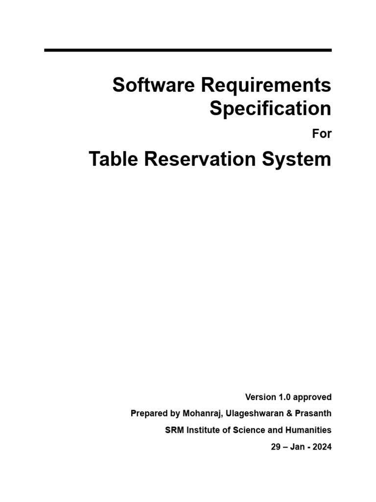 Table Reservation System SRS Document | PDF | Databases | World Wide Web