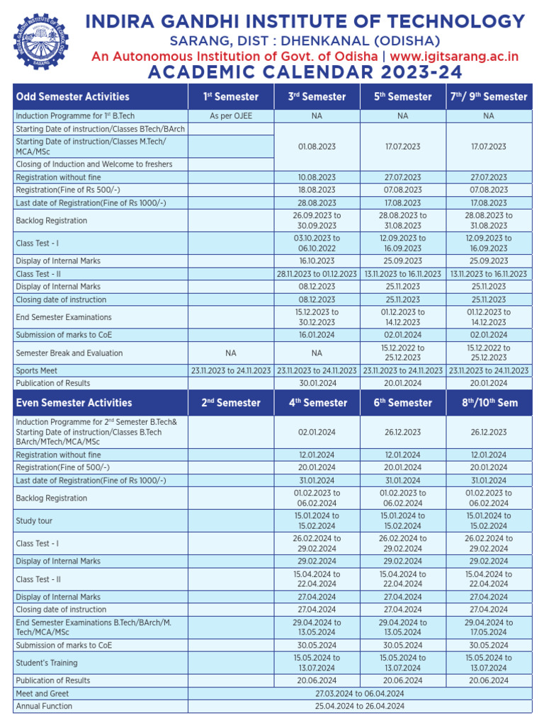 IGIT Sarang Academic Calendar 2023-24 | PDF | Career And Technical ...