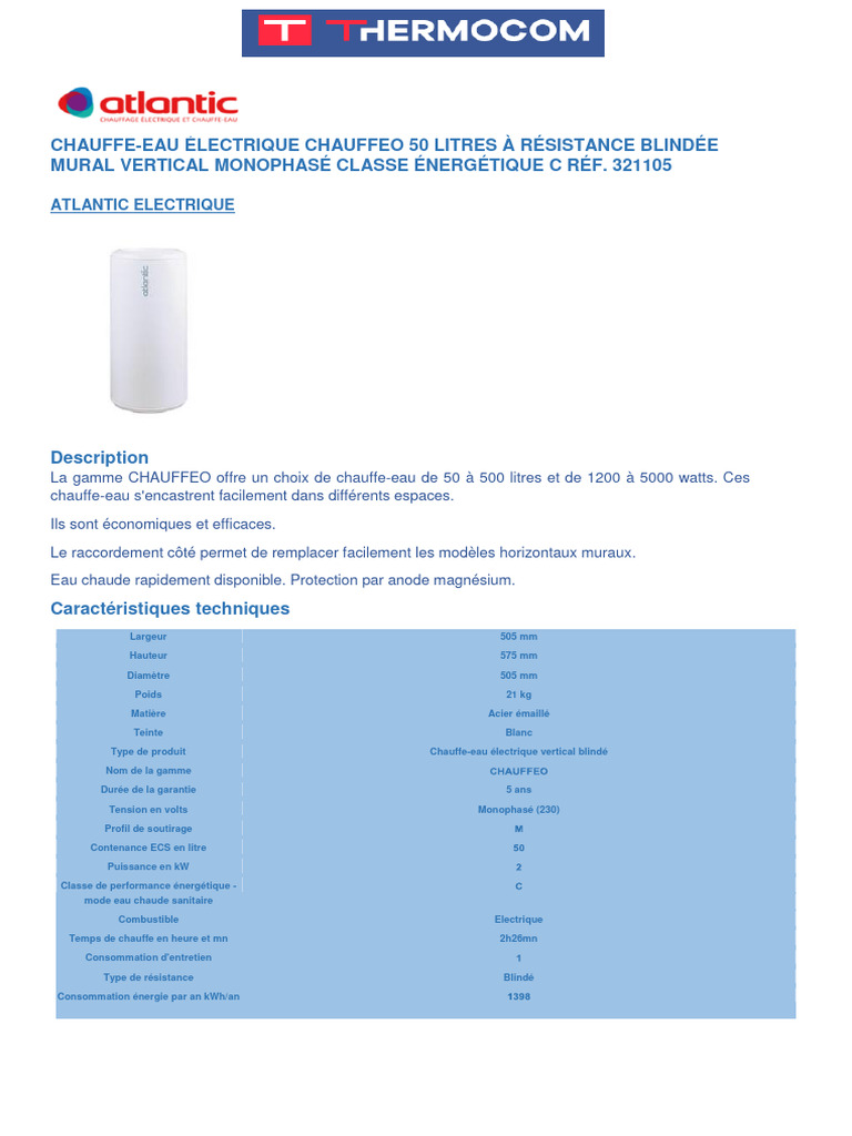 Fiche Technique Chauffe Eau PDF — free download
