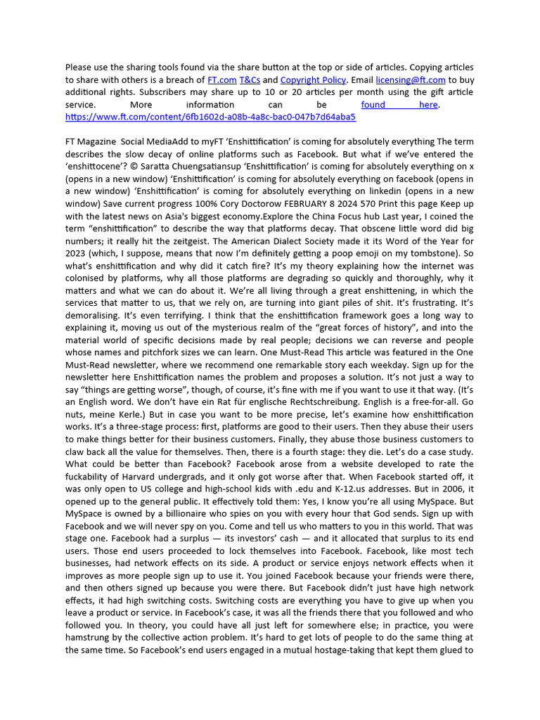 Enshittification' Is Coming For Absolutely Everything | PDF | Microsoft ...