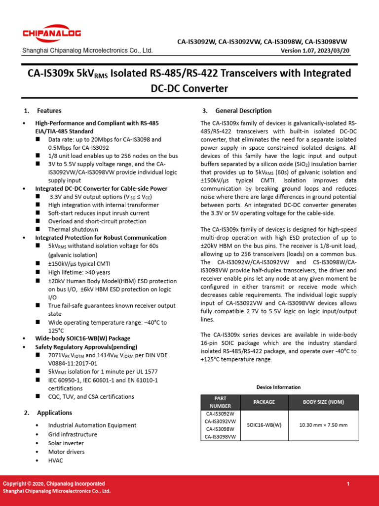 Ca-Is3092 3098 Datasheet Version1.07 en 20230320 | PDF | Electric Power ...