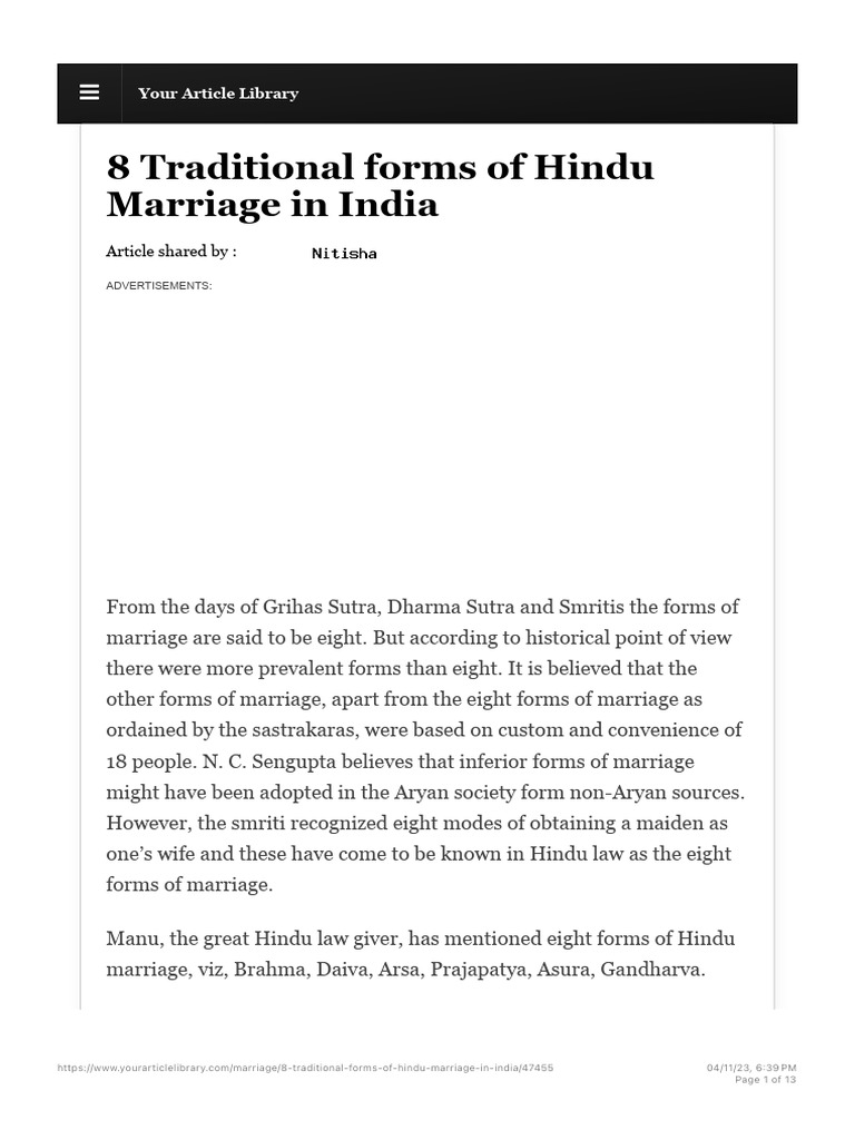 How Many Forms Of Hindu Marriage