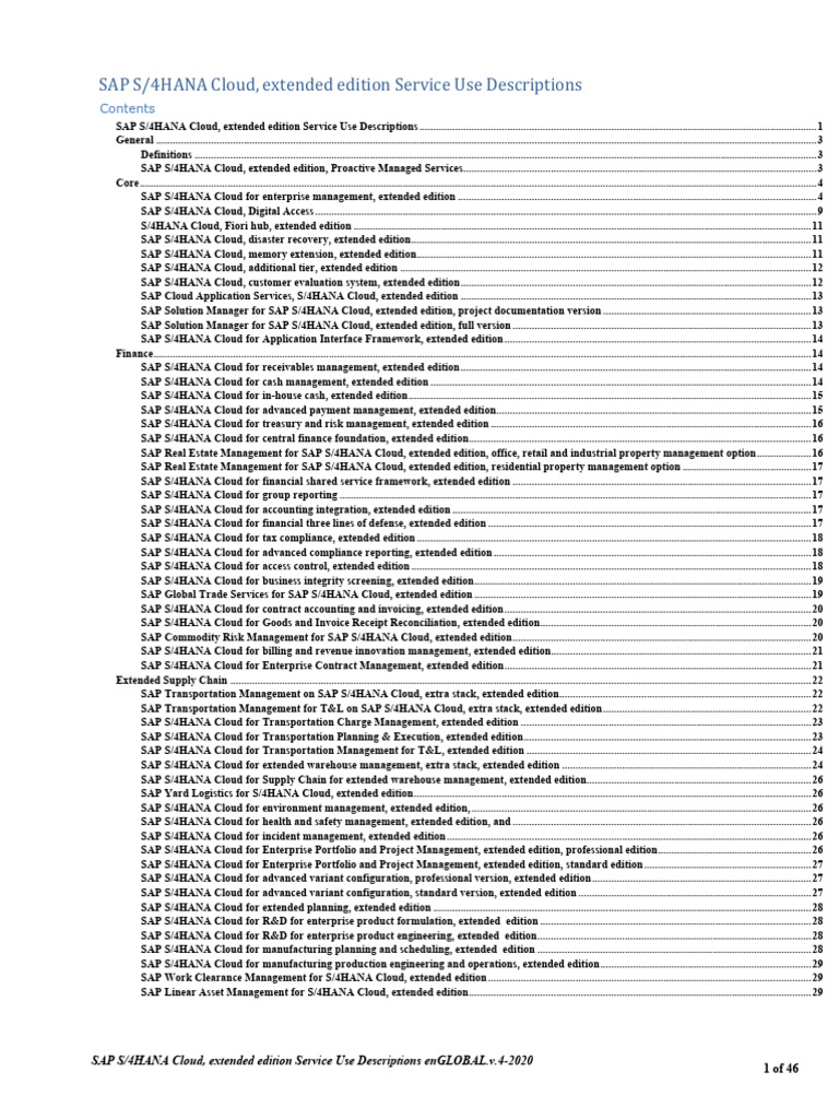 SAP S - 4HANA Cloud, Extended Edition Service Use Descriptions | PDF ...